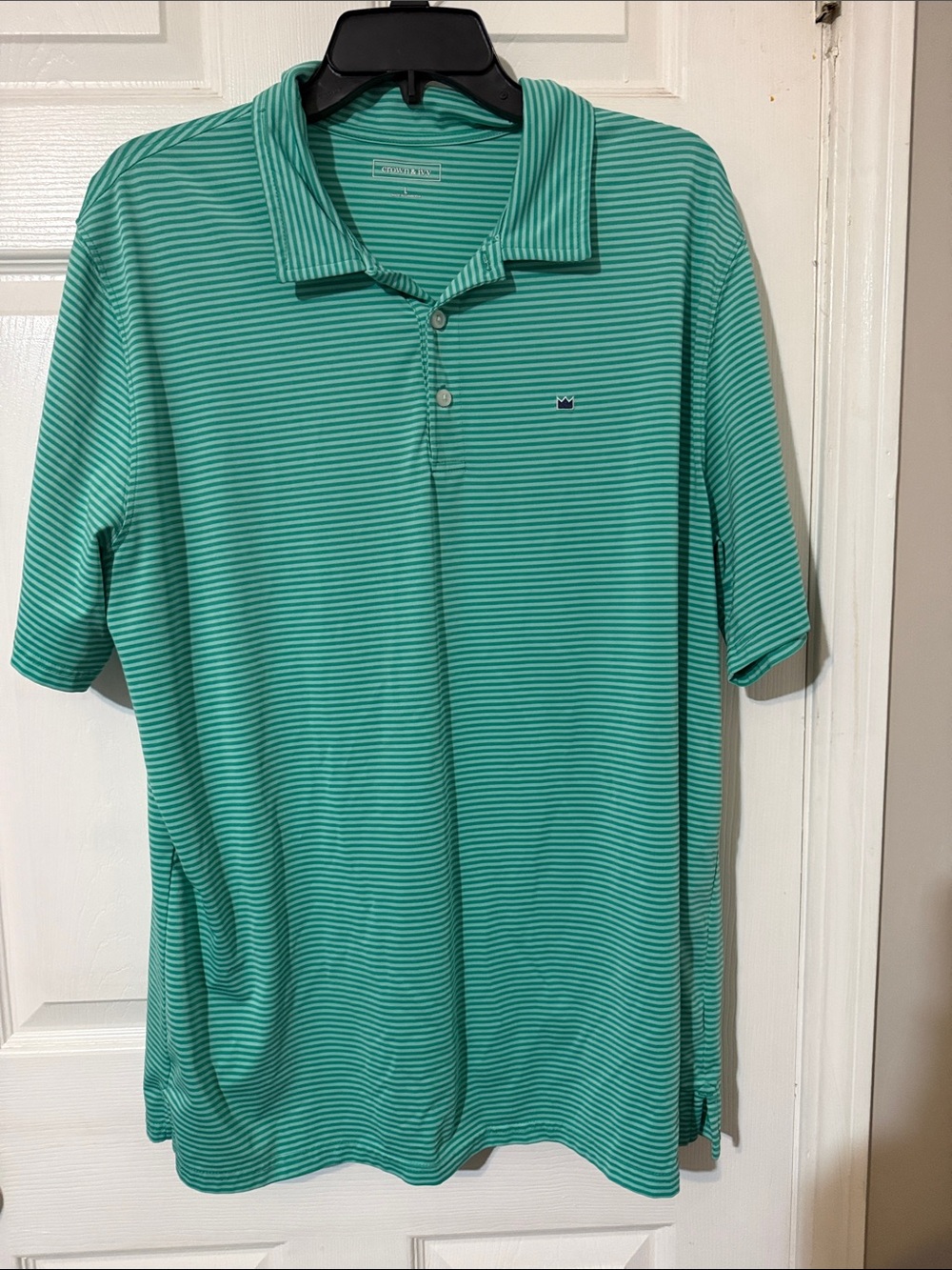 crown & ivy Teal and White Striped Performance Polo